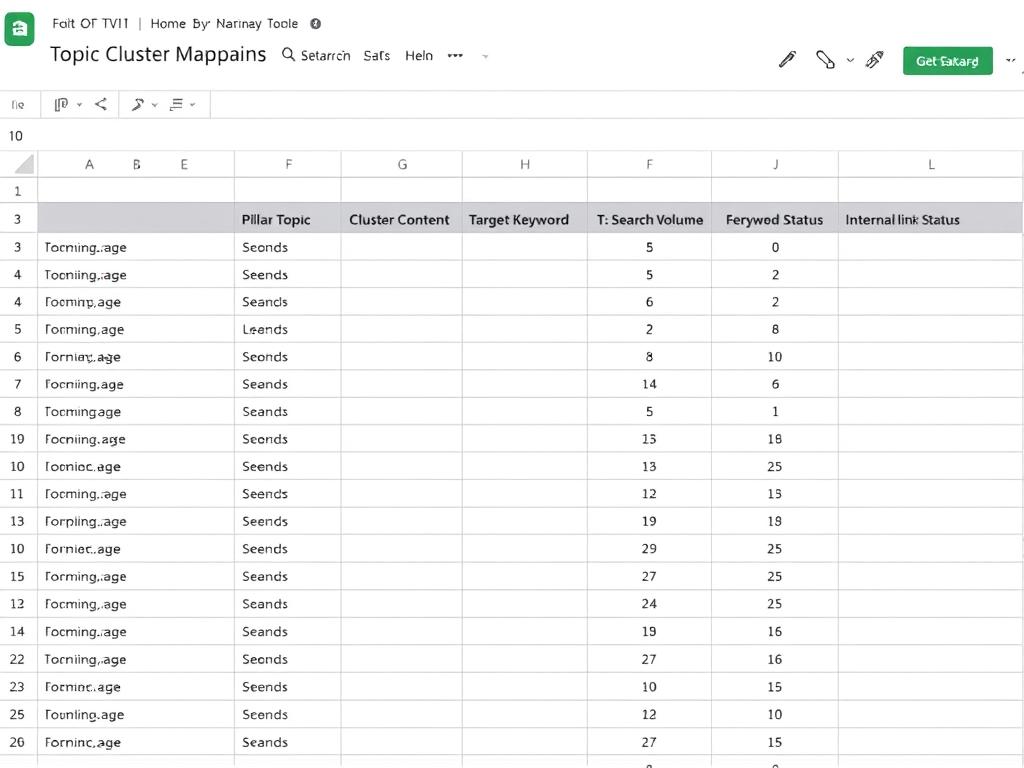 Topic cluster mapping spreadsheet template preview Topic cluster mapping spreadsheet template preview